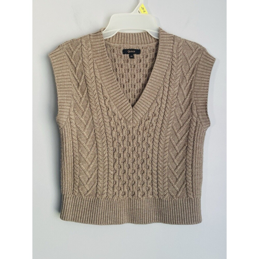Quince Sweater Vest Cable Knit Size XS Merino Wool Toffee Academia Neutral Prep